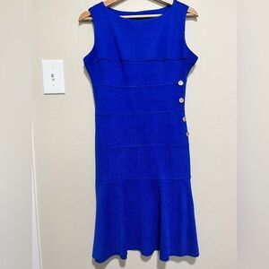 Enfocus Studio Royal Blue Sleeveless Midi Knit Dress with Side Buttons